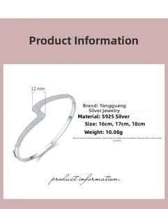 Detailed view of S925 sterling silver wavy bracelet with pave cubic zirconia and measurements