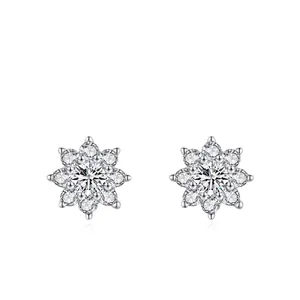 925 Sterling Silver Flower Stud Earrings For Women Minimalist Zirconia Inlaid Hypoallergenic Jewelry Small Korean Style Simple Floral Accessories