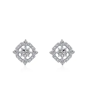 Boucles d'Oreilles Clous Carrées Géométriques en Argent Sterling 925 pour Femmes Bijoux Minimalistes Hypoallergéniques Incrustés de Strass