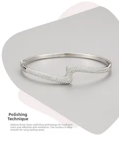 Detailed view of S925 silver bracelet featuring zircon inlay and triple polishing finish