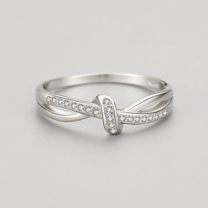 S925 sterling silver double-layer knotted ring with sparkling cubic zirconia pavé setting