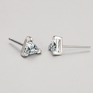 Minimalist S925 sterling silver triangle stud earrings with sparkling clear cubic zirconia