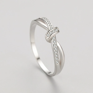 Elegant S925 sterling silver double-layer knot ring with sparkling zircon accents