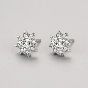 Minimalist S925 sterling silver flower stud earrings with sparkling zircon gemstones