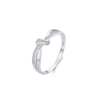 S925 sterling silver double layer knot ring with micro-p鑲嵌 white cubic zirconia stones