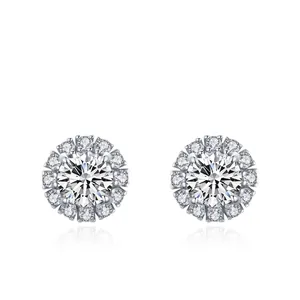 925 Sterling Silver Zirconia Round Halo Stud Earrings For Women Luxurious Inlaid Geometric Earring Fashion Commuter Jewelry