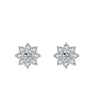 Elegant S925 sterling silver flower stud earrings with sparkling cubic zirconia centers