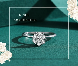 Vista dettagliata di un anello in argento S925 con design floreale e diamanti CZ brillanti