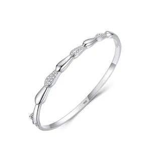 Bracelet Goutte d'Eau en Argent Sterling 925 Élégant pour Femmes Bracelet Jonc Sertie de Strass Bijoux Mode Bureau Fête Ton Argent