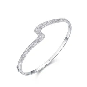 Luxury 925 Sterling Silver Wave Bangle For Women Niche Design Rhinestone Inlaid Fashion Personalized Jewelry Gift
