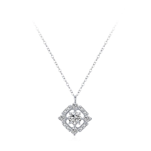 Elegant S925 sterling silver necklace with geometric diamond pendant on white background
