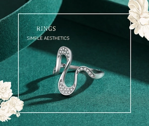 Detailed view of S925 sterling silver geometric ring with sparkling pavé zircons