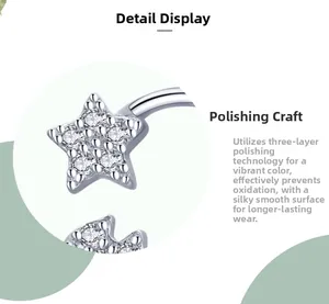 Macro view of star-shaped jewelry with three-layer polishing and pavé cubic zirconia