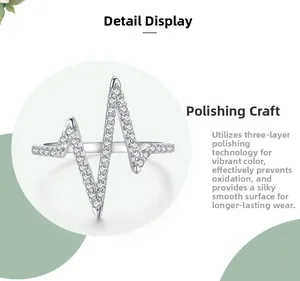 Detail of S925 silver heartbeat ring with triple polishing for shine and anti-oxidation