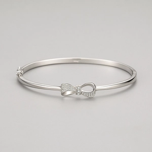 Bracelet jonc élégant en argent sterling S925 avec nœud et zircons brillants