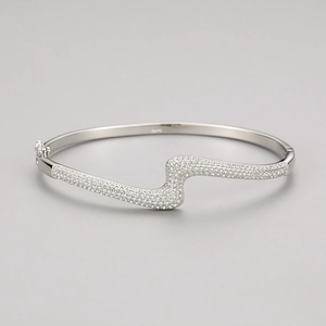 S925 sterling silver wave bracelet with shimmering cubic zirconia pavé setting