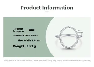Spécifications de taille pour bague ovale en argent S925 avec dimensions et poids
