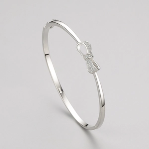 Bracelet jonc nœud en argent sterling S925 poli avec zircons étincelants