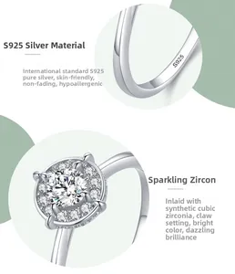 Macro detail of S925 sterling silver ring showing precise four-prong cubic zirconia setting