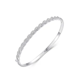 Bracelet Jonc Torsadé en Argent Sterling 925 pour Femme Élégant Bracelet Jonc Tressé Incrusté de Strass Bijoux Fins Accessoire Cadeau