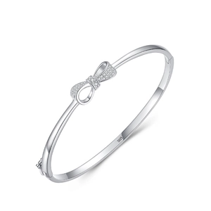 Bracelet jonc élégant en argent S925 avec nœud et zircons scintillants sertis micro-pavé