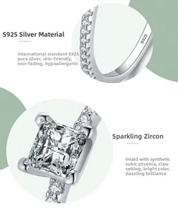 Dettaglio dell'anello in argento S925 con zircone taglio princess e punzonatura S925
