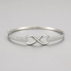 Bracelet jonc infini élégant en argent sterling s925 avec zircons pavés style minimaliste