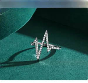 Detailed close-up of S925 silver lightning bolt ring with sparkling pavé zircons