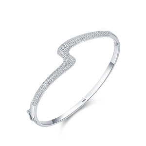 S925 sterling silver wave bracelet with sparkling zircon stones in a modern open design