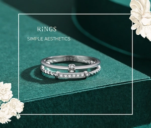 Macro-opname van de S925 zilveren dubbellaagse ring met gedraaide band en ingelegde zirkonia