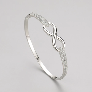 Bracelet jonc Infini en argent sterling S925 avec zircons scintillants sertis pour femme