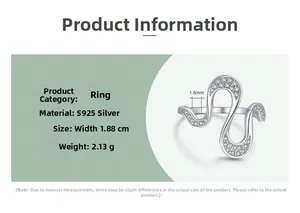 Detail showing S925 sterling silver wavy ring dimensions of 1.88cm width and 2.13g weight