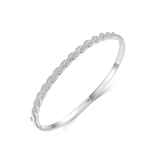 Bracelet jonc torsadé en argent sterling S925 avec zircons scintillants élégants