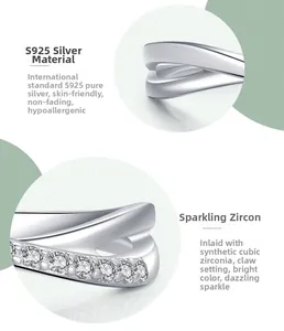 Macro detail of S925 sterling silver ring band with prong-set cubic zirconia stones