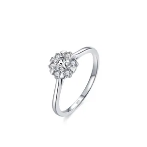 Anello a Fiore in Argento Sterling 925 per Donna Zirconia Micro-Pave Fidanzamento Matrimonio Gioielli Galvanizzati Regalo