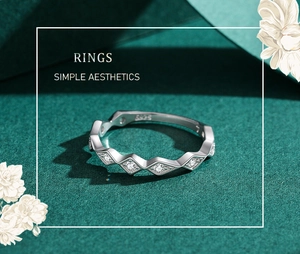 Detail of S925 sterling silver ring with geometric micro-pave setting and S925 hallmark