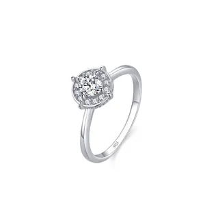 S925 Sterling Silver Zirconia Halo Ring For Women Classic Sparkling Flower Shape Wedding Anniversary Band Fashion Jewelry Gift