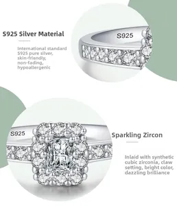 Macro detail of S925 sterling silver stamp and cubic zirconia stones on the ring