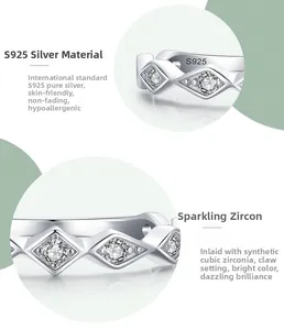 Detail view of S925 sterling silver ring featuring geometric pavé cubic zirconia inlay
