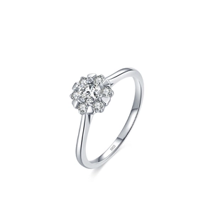 Elegante anello in argento sterling S925 a forma di fiore con diamante centrale lucido
