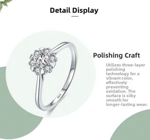 Detail showing S925 sterling silver ring with flower cluster design and 3-layer polishing