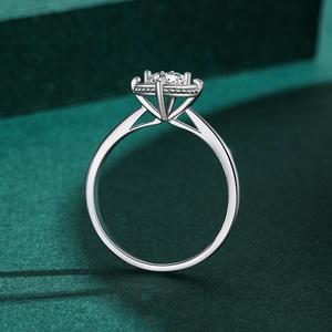 Classic S925 sterling silver six-prong solitaire ring with side bead detailing