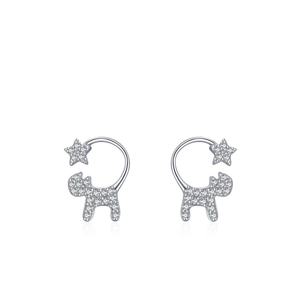 Sparkling S925 silver cat and star stud earrings with zircon stones for women