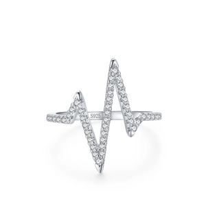S925 sterling silver lightning heartbeat ring with sparkling pavé cubic zirconia
