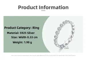 Detail view of S925 silver heart ring with zircon inlay showing 0.33cm width and 1.98g weight