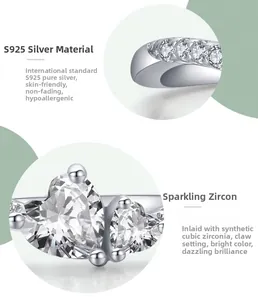 Detailed macro view of S925 sterling silver heart-shaped ring with prong-set zirconia