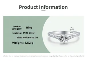 Detail of S925 silver ring featuring six-prong cubic zirconia and V-shaped band design