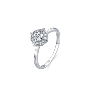 Classic S925 sterling silver halo ring with round sparkling simulated diamond center