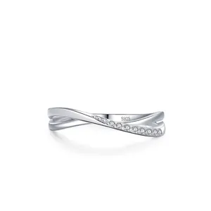 S925 Sterling Silver Criss Cross Ring For Women Minimalist Zirconia Inlaid Fashion Commute Jewelry Elegant Finger Ring Gift