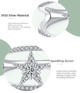 Detailed view of S925 sterling silver star ring featuring sparkling cubic zirconia stones